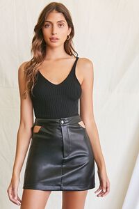 BLACK Faux Leather Cutout Mini Skirt, image 1