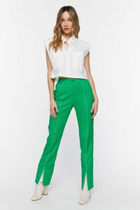 GREEN/WHITE Contrast-Trim Split-Hem Pants, image 1