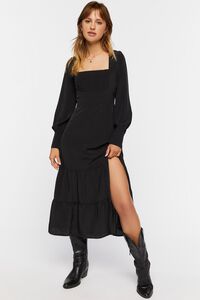 BLACK Tiered Peasant-Sleeve Midi Dress, image 1