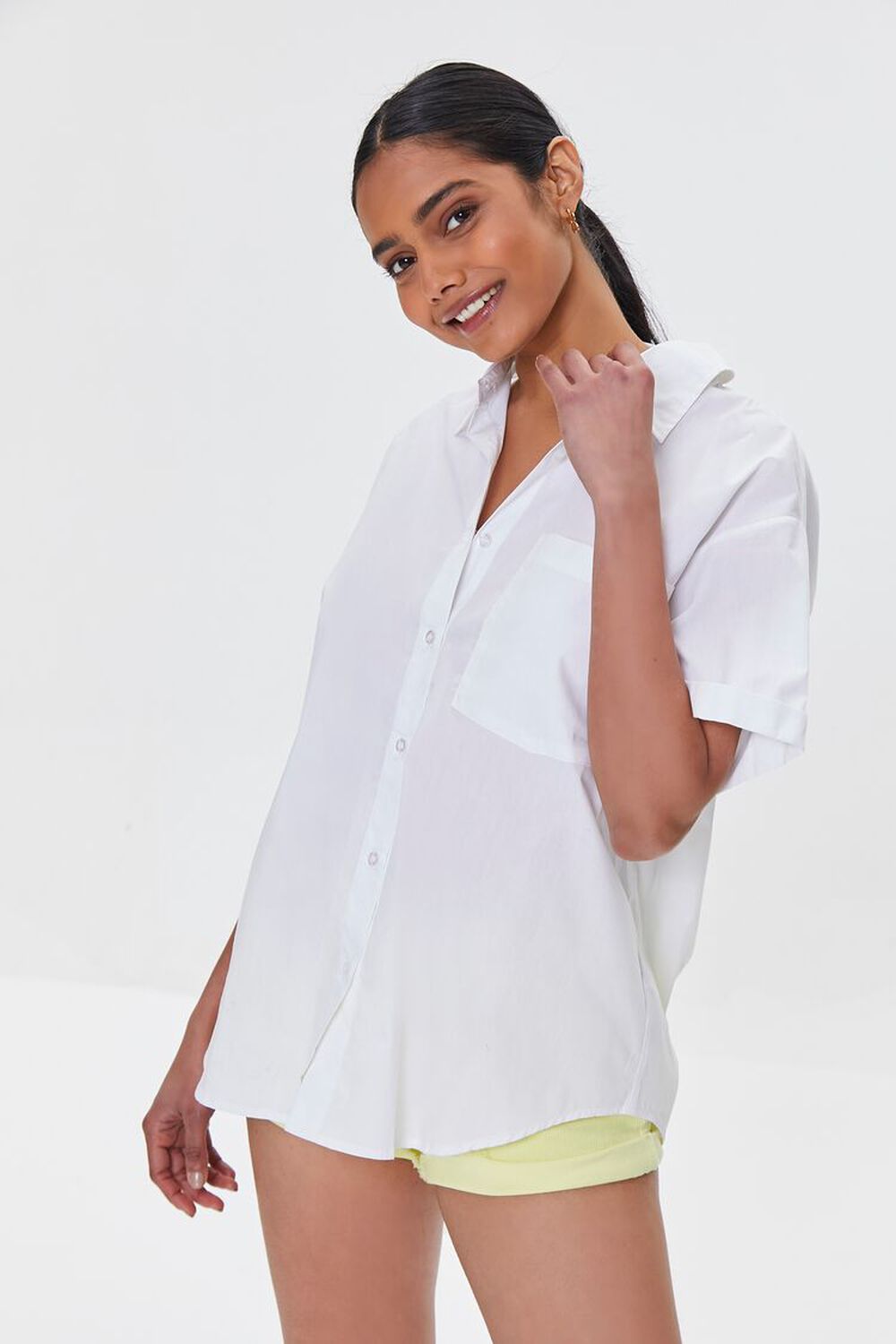 WHITE Oversized Button-Front Shirt, image 1