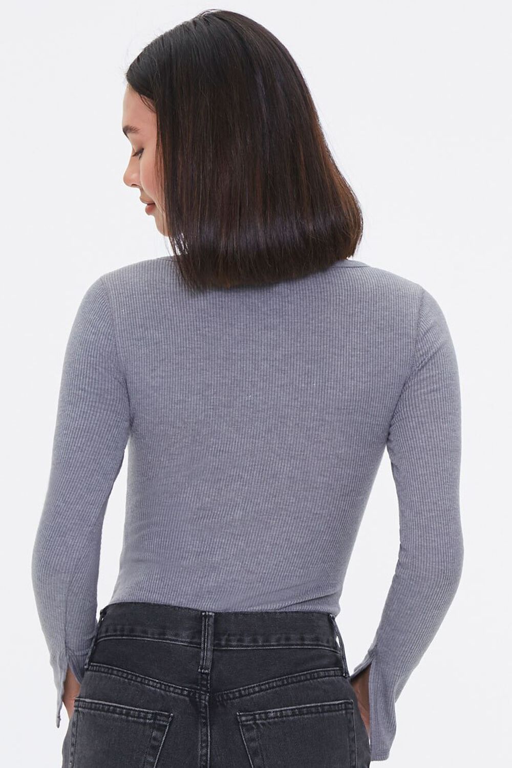 Ribbed Button-Front Bodysuit, image 3