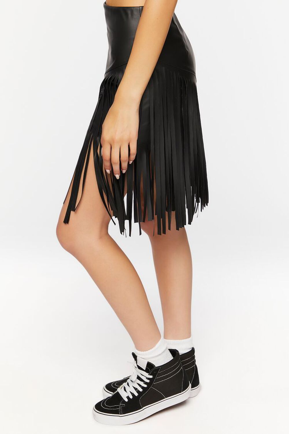 Faux Leather Fringe Midi Skirt, image 3