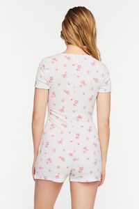 WHITE/PINK Rose Print Ruched Lounge Romper, image 4