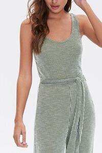 OLIVE/CREAM Ribbed Pinstriped Jumpsuit, image 2