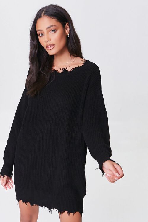 BLACK Distressed Mini Sweater Dress, image 1