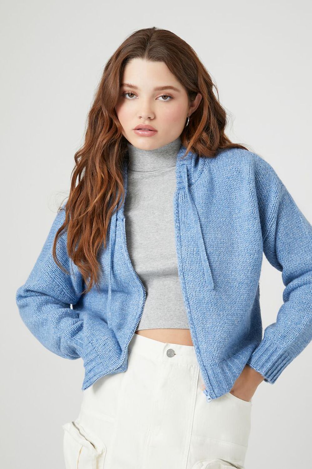 DUSTY BLUE Hooded Zip-Up Sweater, image 1