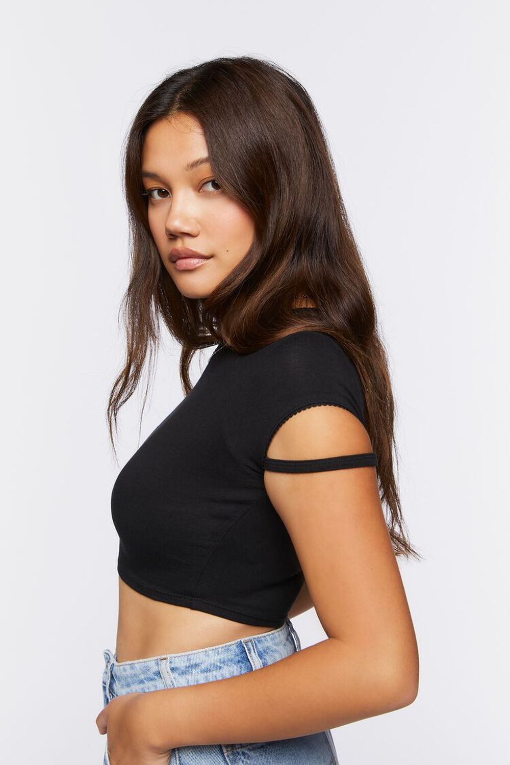 BLACK Strappy Cropped Tee, image 2
