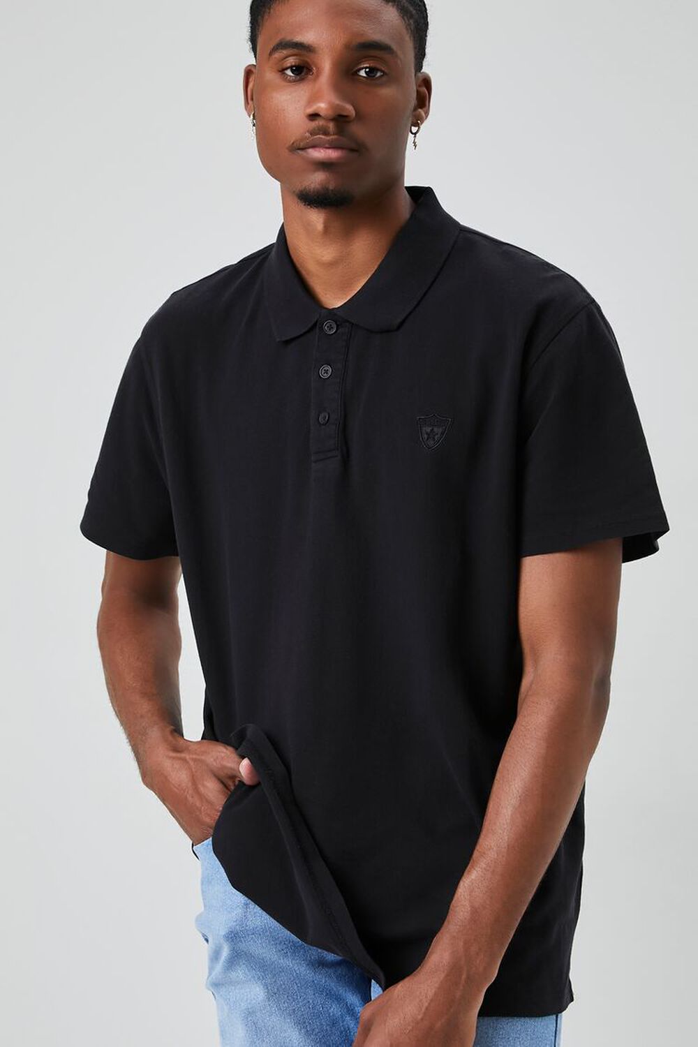 BLACK Embroidered Crest Polo Shirt, image 1