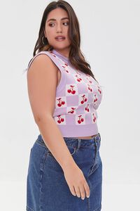 PURPLE/MULTI Plus Size Cherry Print Sweater Vest, image 2