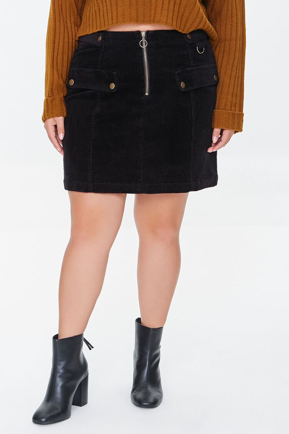 BLACK Plus Size Corduroy Mini Skirt, image 2