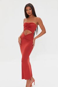 RED Ruched Cutout Maxi Tube Dress, image 1