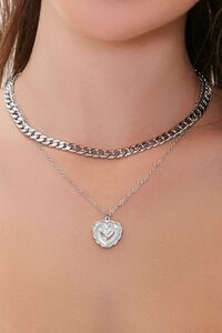 SILVER Ornate Heart Pendant Layered Necklace, image 1