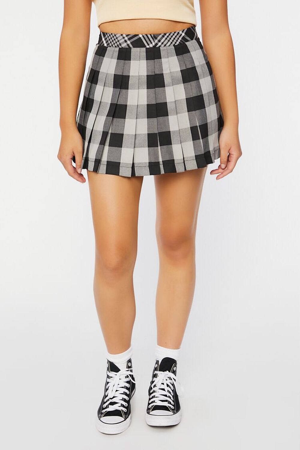 BLACK/TAUPE Plaid A-Line Mini Skirt, image 2