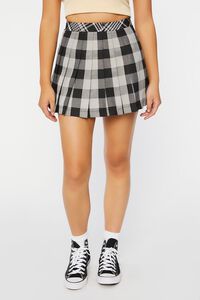 BLACK/TAUPE Plaid A-Line Mini Skirt, image 2