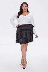 BLACK Plus Size Satin Ruffle Mini Skirt, image 5