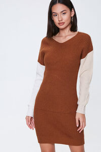 BROWN/TAUPE Colorblock Twist-Front Dress, image 1