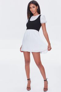 WHITE/BLACK Combo Puff-Sleeve Mini Dress, image 4