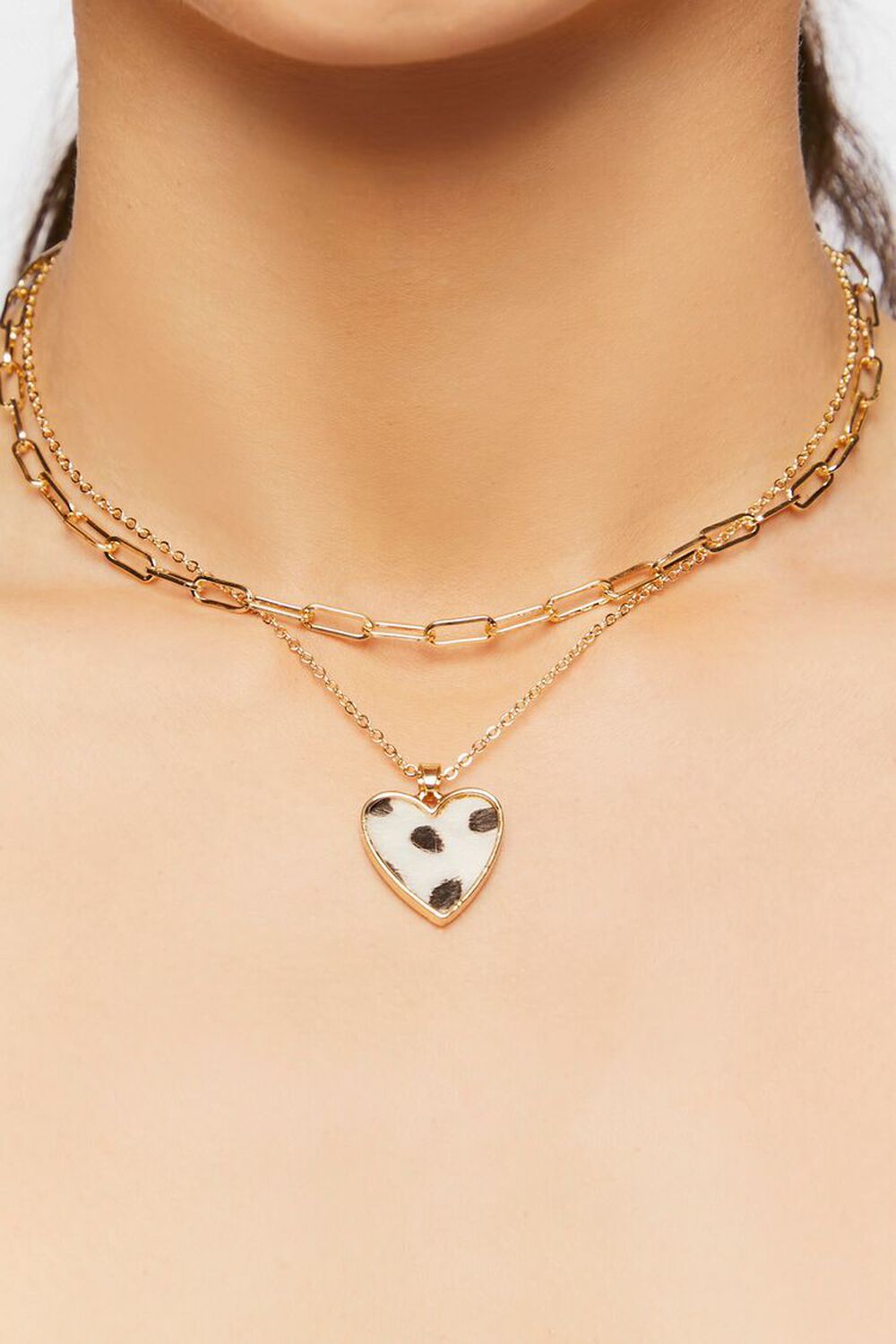 WHITE/GOLD Heart Pendant Layered Necklace, image 1