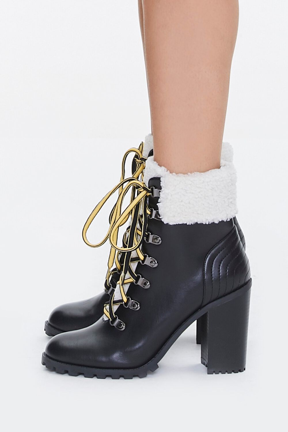 BLACK Faux Leather & Faux Shearling Ankle Boots, image 2