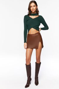 HUNTER GREEN Cable Knit Cutout Crossover Sweater, image 4