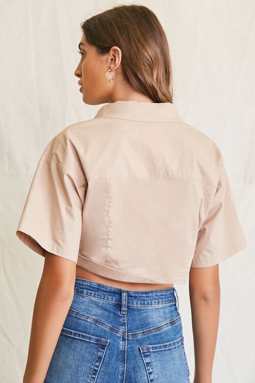 TAUPE Asymmetrical Cropped Pocket Shirt, image 3