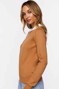 CAMEL/WHITE Faux Gem-Collar Sweater, image 2