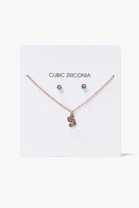 GOLD/S CZ Letter Necklace & Stud Earrings Set, image 1