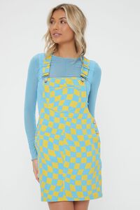 BLUE/MULTI Checkered Mini Overall Dress, image 2