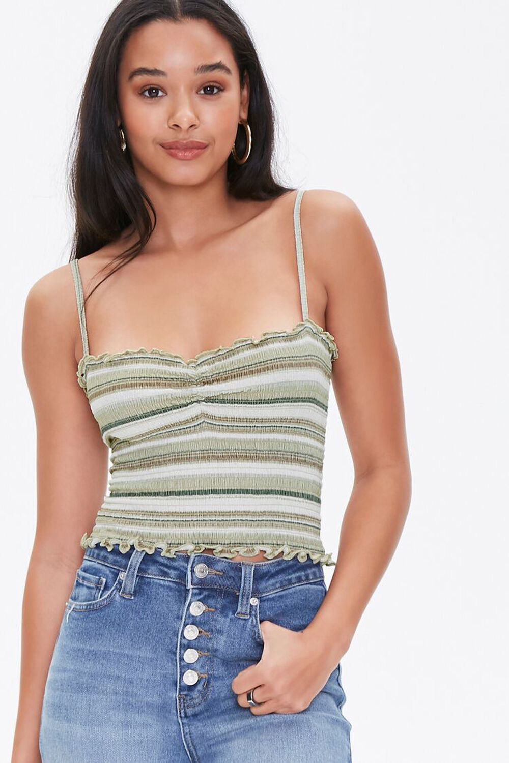 OLIVE/MULTI Striped Cropped Cami, image 1