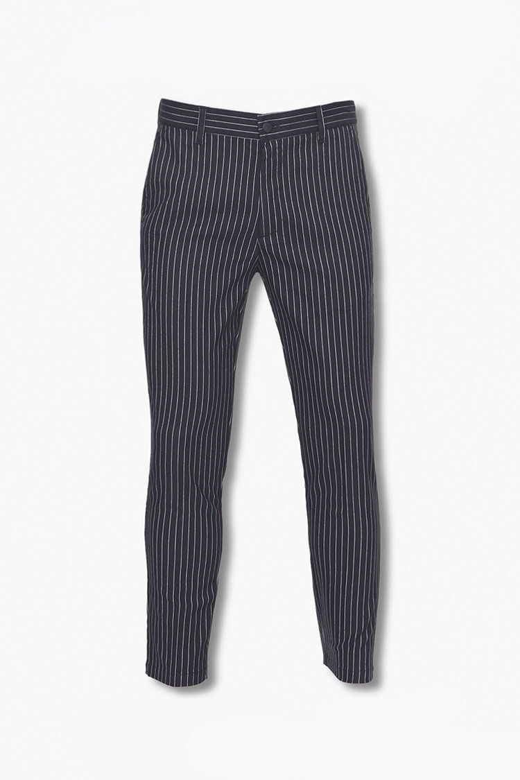 black pants with white pinstripes