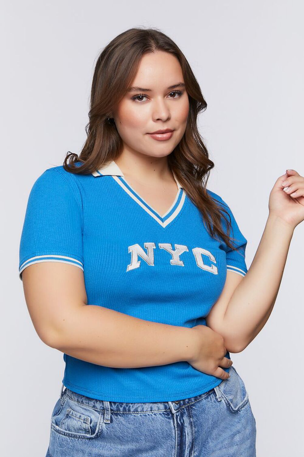 BLUE/MULTI Plus Size NYC Polo Shirt, image 1