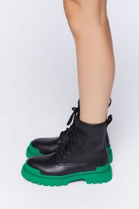 BLACK/GREEN Faux Leather Colorblock Combat Boots, image 2