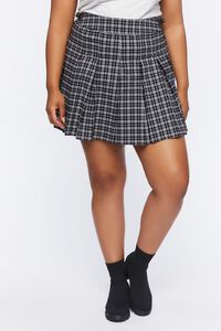 BLACK/MULTI Plus Size Pleated Plaid Mini Skirt, image 2