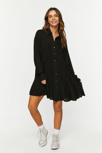 BLACK Long-Sleeve Mini Shirt Dress, image 4