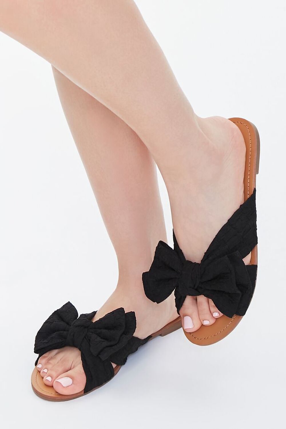 BLACK Dual Bow Flat Sandals, image 1