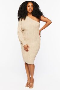 TAN Plus Size One-Shoulder Sweater Dress, image 5