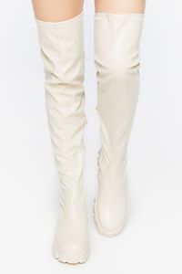 BEIGE Faux Leather Over-the-Knee Lug Boots, image 4