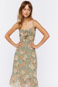SAGE/MULTI Floral Print Tie-Front Midi Dress, image 4