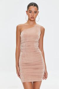 TAUPE Ruched One-Shoulder Mini Dress, image 1