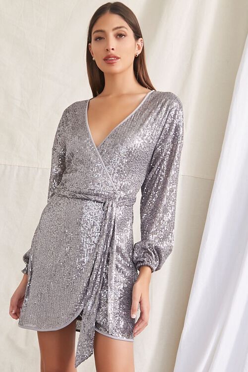 SILVER Sequin Belted Mini Dress, image 1