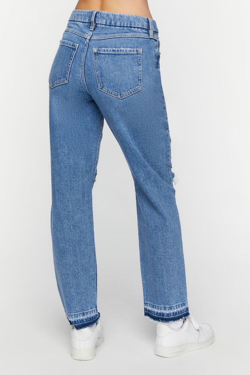 LIGHT DENIM Recycled Cotton Distressed Straight-Leg Jeans, image 3