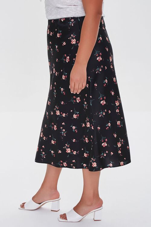 BLACK/MULTI Plus Size Floral Print Skirt, image 3