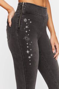 WASHED BLACK Embroidered High-Rise Flare Jeans, image 4