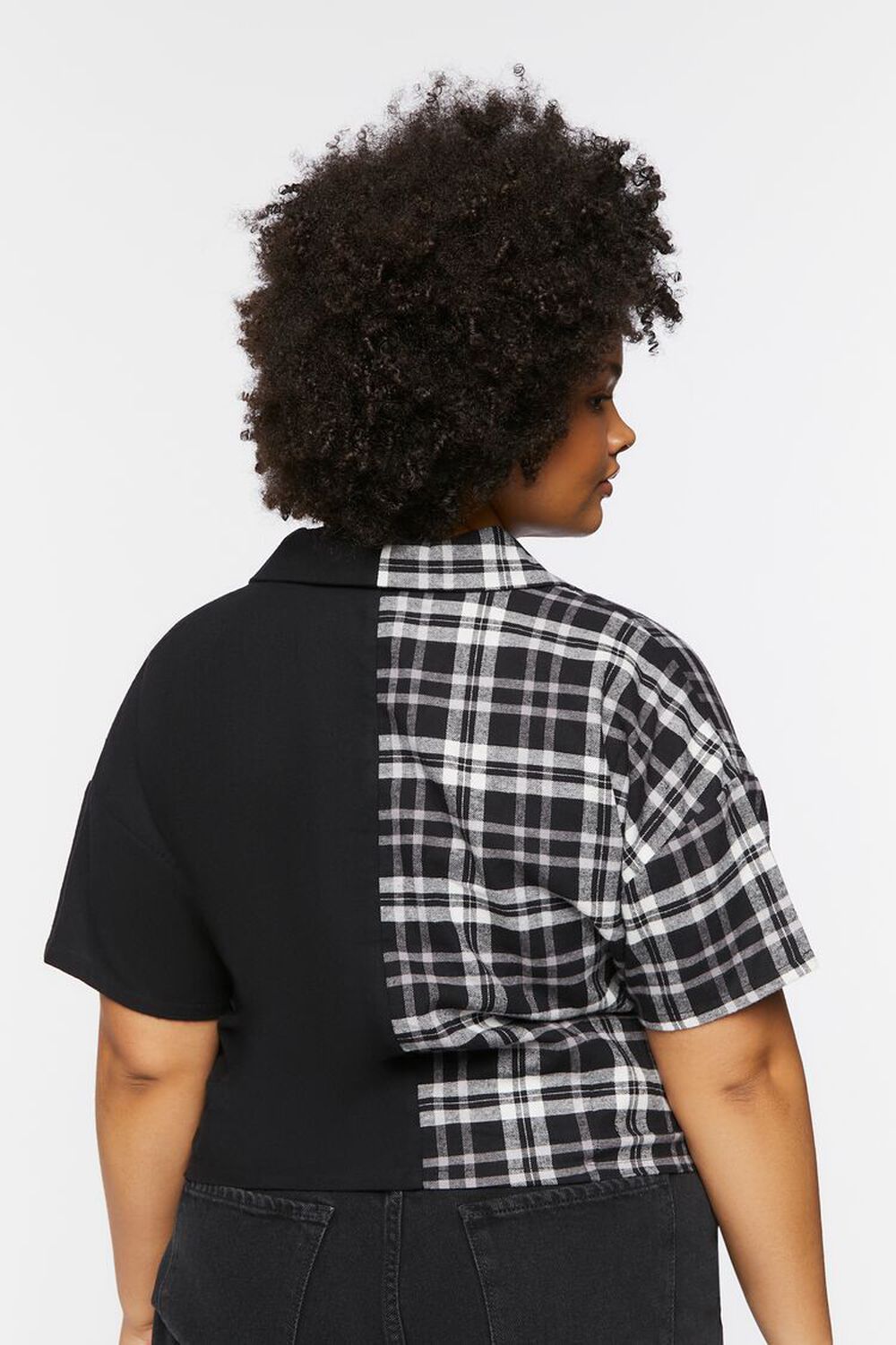 BLACK/MULTI Plus Size Reworked Colorblock Plaid Shirt, image 3