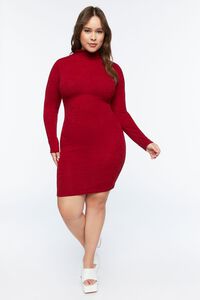RED Plus Size Mock Neck Bodycon Dress, image 1
