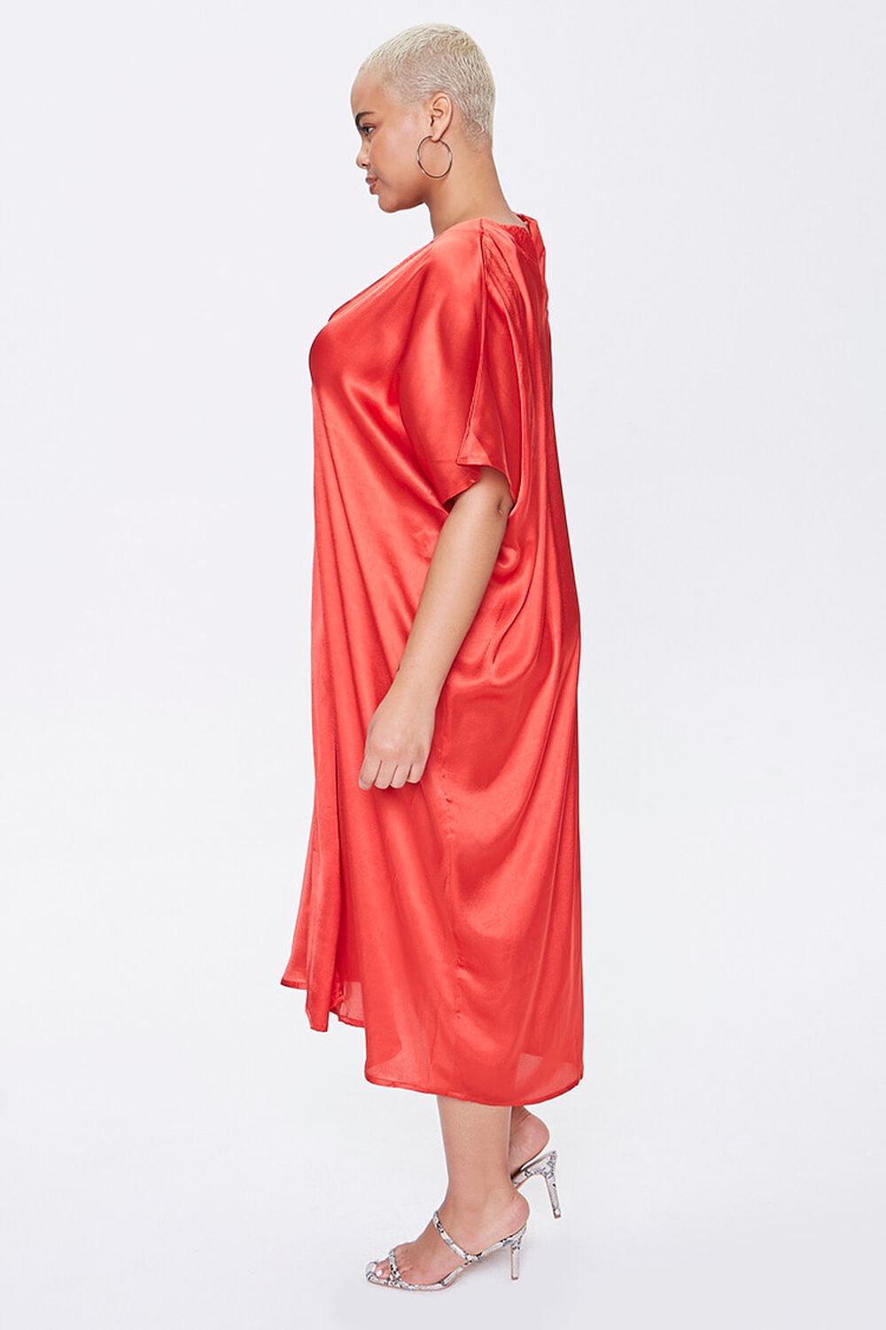 RED Plus Size Satin Midi Dress, image 2