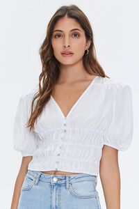 IVORY Shirred Puff-Sleeve Crop Top, image 6