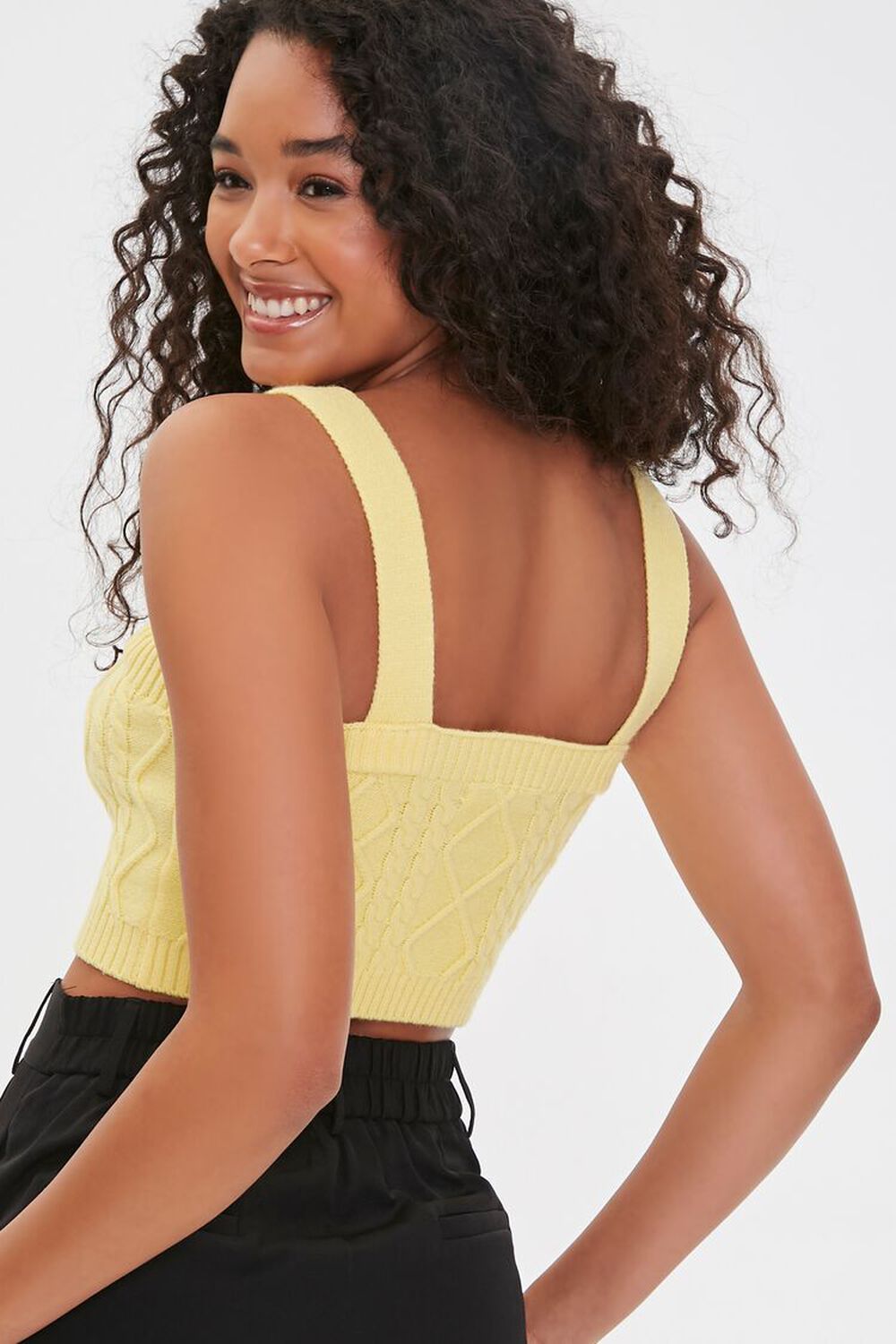 YELLOW Cable Sweater-Knit Crop Top, image 3