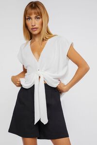 WHITE Plunging Tie-Front Top, image 1