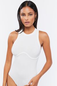 WHITE Ribbed Sleeveless Bodysuit, image 5